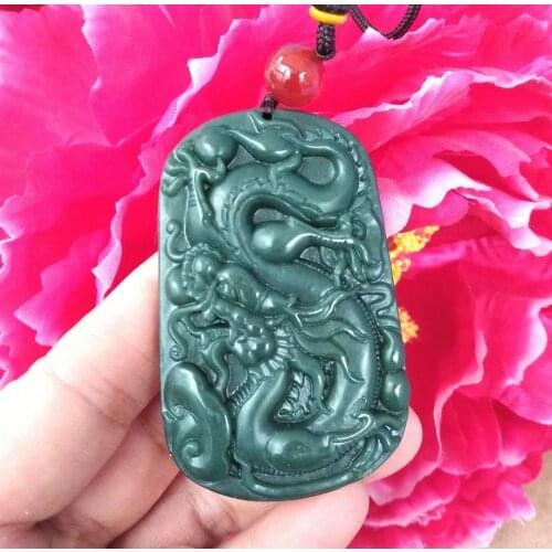 Hand Carven Nature Bottle jade Amulet jadite Pendant Sun Dragon Necklace -Talisman