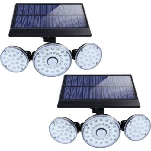 Solar Lights,3 Head Motion Sensor Lights Adjustable 140LED Flood Lights Outdoor Spotlights 270° Rotatable For Garden,Etc