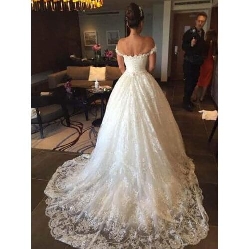 Robe de Mariee Wedding Dress Lace Flowers Bodice Elegant Off the Shoulder Beads Appliques Bridal Gowns 2021 Custom Made