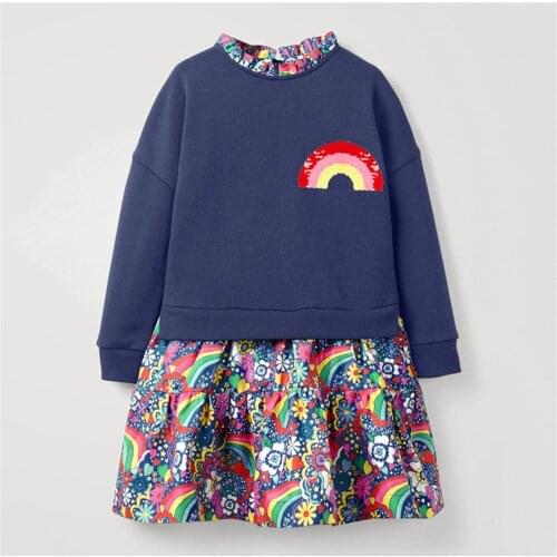 2021 Baby Girls Sweater Floral Dress for Spring and Autumn Cotton Dress Kids Clothes Lovely and Pretty for Kids Girls
