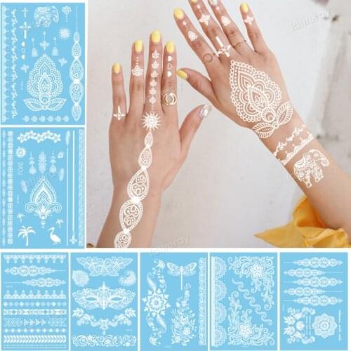 Sexy Mandala Henna Tattoo White Lace Jewelry Indian Hand Temporary Tattoo Sticker Body Art Waterproof Tatoo For Bride Wedding