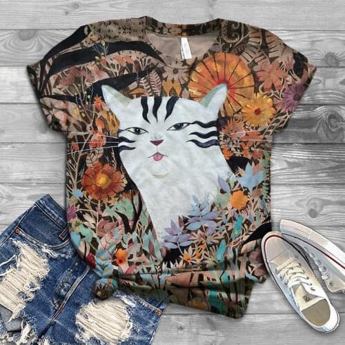 Tops For Women Summer Harajuku T Shirt Plus Size O-neck Short Sleeve Cute Cat Short Sleeve Woman Tshirts Mujer Camisetas