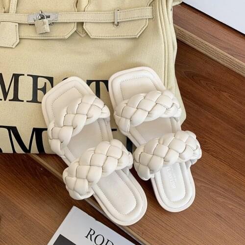 2021 Fashion New Summer Weave Flat Heel Solid Shoes Womens Slipper Boot Rome Soft Comfortable Sandals Ladies Casual Loafers