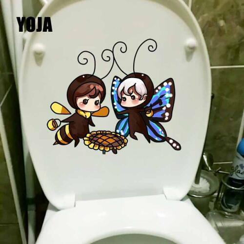 YOJA 21.9X19CM Creative Cartoon Toilet Decal Wall Sticker Bee And Butterfly Elves Kids Room Decoration T5-0922