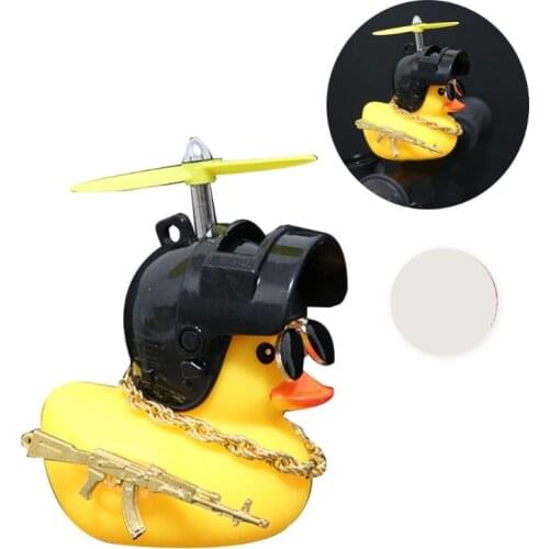 U90C Cute Yellow Duck Car Decoration with Propeller Helmet Silicone Duck Toys for Cars Motorcycle Bike Ornaments
