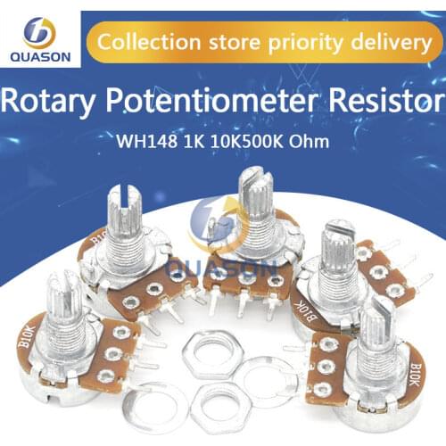 5pcs WH148 B1K B2K B5K B10K B20K B50K B100K B500K 3Pin 15mm Shaft Amplifier Dual Stereo Potentiometer 1K 2K 5K 10K 50K 100K 500K