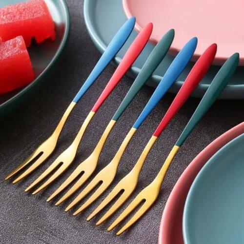 Fruit Forks Appetizer Dessert Salad Forks Colorful Stainless-steel Forks Afternoon Tea Cake Party Fork Home Kitchen Utensils