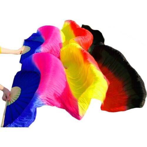 High Quality 100% Silk Belly Dance Fans Dance Performance Real Silk Fans Left+Right hand Royal blue+Rose+Yellow+Red+Black Colors