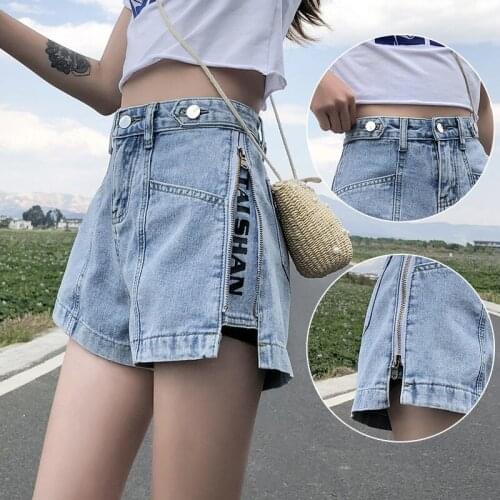 Wenfly Women Loose Denim Jeans High Waisted Summer Zipper Split Letter Casual Female Korean Wide Leg New Short Pants