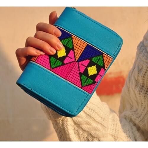 Women Vintage Embroidery coin phone card clutch Purse Exquisite Handmade Embroidered Long Wallet Linen Party Day Clutch Handbag