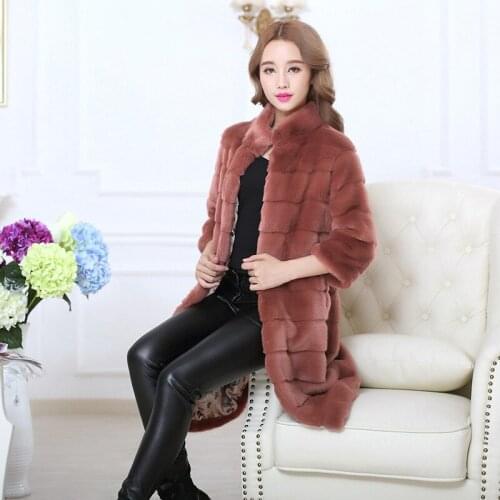 Faux Coat 2020 Womens Winter Jackets Imitation Rex Rabbit Female Fashionable Black Fur Coats Maxi WXF073