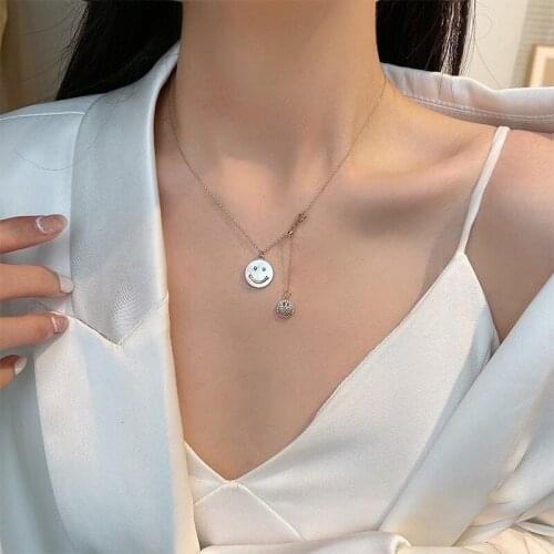 VSnow Minimalist Cubic Zircon Shell Smile Face Pendant Necklace for Women Vintage Metal Asymmetric Necklace Jewelry Wholesale