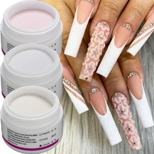 1pcs Acrylic Nail Powder Clear Pink White Carving Crystal Polymer Powder 3D Flower Nail Art Tips Extension French Manicure