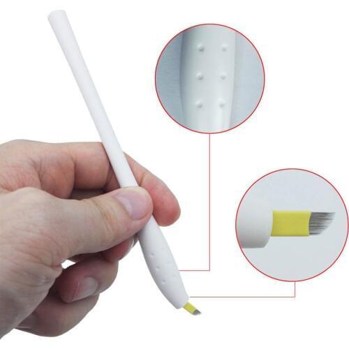 10pcs Microblading Manual Disposable Pen With Needle Eyebrow Tattoo Permanent Makeup 17 Needles Blades