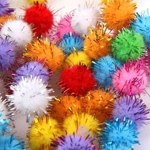 100Pcs 1.5cm Cat Kitten Dog Pet Funny Toy Game Colorful Tinsel Pom Pom Balls