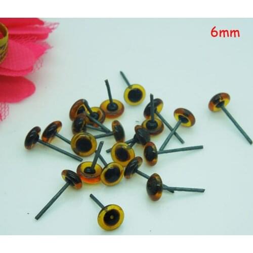 100pcs/50paris Doll Glass Eyes On Wire amber/brown color bears eyes 6mm wholesale
