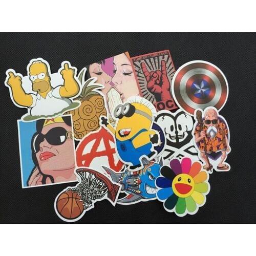 100pcs/lot Cartoon Wall Laptop Stickers For Guitar Box Skateboard Sticker Bicycle Motor Luggage Sticker On Phone 5-12cm Size