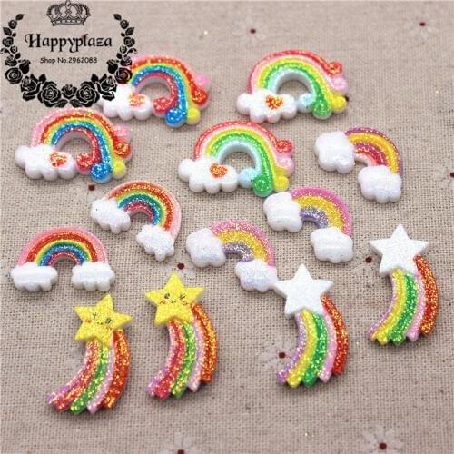 20pcs Mix Patterns Glitter Shiny Resin Rainbow Miniature Art Supply Decoration Charm Craft,about 28-32mm