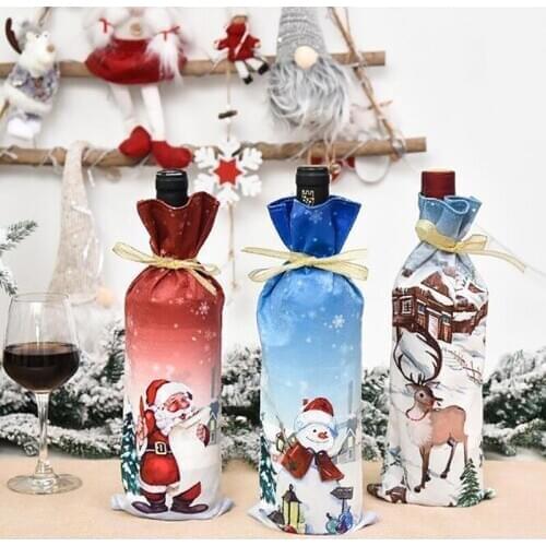 2020 New Christmas Red Wine Bottle Covers Bag Santa Claus Dinner Champagne Bottle Cover Table Decor For Home