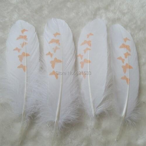 50Pcs/lot!White Goose Satinettes Feathers with Orange Butterflies Print Perfect for Earrings,Bridal Table Decor&Millinery