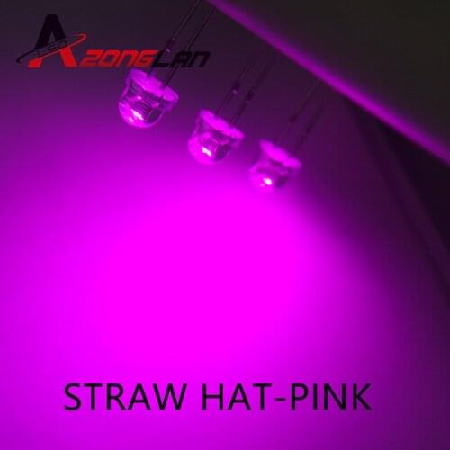 50PCS Water Clear LED Diode Pink Light 5mm Straw Hat Wide Angle 5 mm Transparent Lamp Light-Emitting Diode Through Hole Bulb