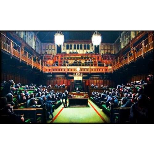 Abstract handmde painting mokeys meeting on oil canvas for homw decor and wallpaper, gallery