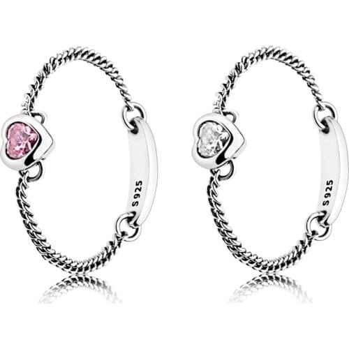 Ajax Stylish 925 Sterling Silver Chain Womens White&Pink Cute Promise Heart Initial Ring For Girlfriend 2021 Fine Brand Jewelry