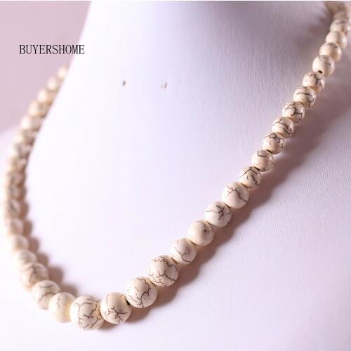 Free Shipping New without tags Fashion Jewelry Round Beads White Howlite Necklace 18" 1Pcs RE104