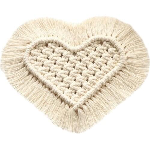 Bohemian Braided Coasters Cotton Woven Coaster Tabletop Decorative Heart Shape Cup Mat With Tassels Table Accessories