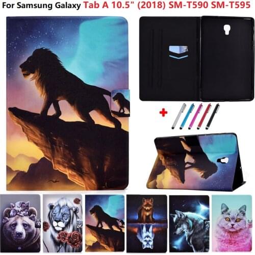 Tablet Coque For Samsung Galaxy Tab A A2 10.5 2018 T590 T595 Lion Wolf Fox PU Leather Cover For Galaxy Tab A 10 5 Case SM-T590