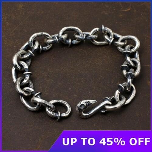 Thailand Chiang Mai Handmade Silver Bracelet nail nail S925 Sterling Silver Thai silver simple Charm Bird Head Bracelet Skeleton