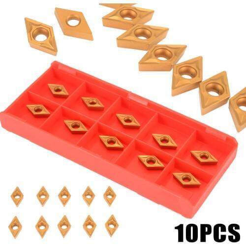 10Pcs DCMT070204 US735 DCMT21.51 Gold Carbide Inserts Blades CNC Lathe Cutter For Steel Stainless Steel Finishing