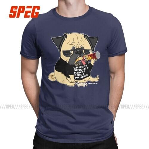 Mens Pug Ready For A Pringle T Shirt Dog 100% Cotton Tops Vintage Short Sleeve Crew Neck Tee Shirt Printed T-Shirts