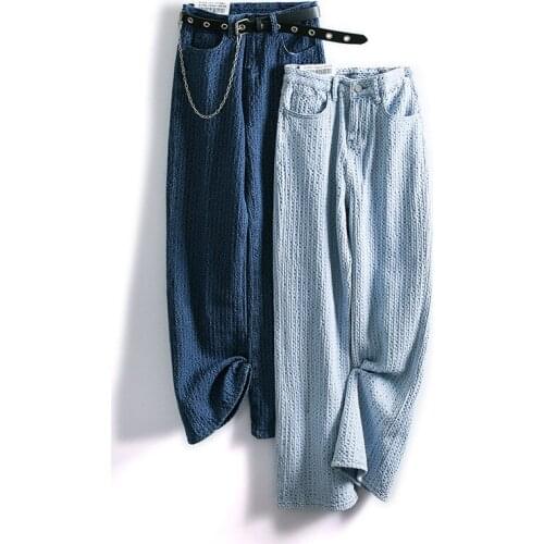 Women Streetwear Pleated Jeans High Waist Loose Slouchy Jeans Pockets Boyfriend Pants Casual Ladies Denim Trousers