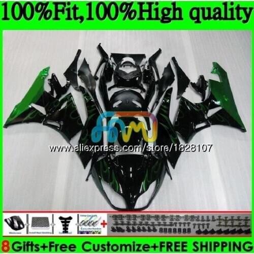 Injection For KAWASAKI ZX 6R ZX-636 ZX 636 ZX636 Green flames 25BS.6 ZX-6R ZX6R 13 14 15 16 17 2013 2014 2015 2016 2017 Fairing