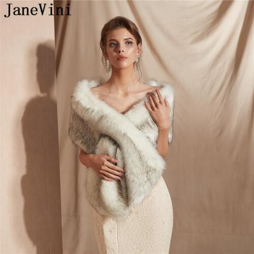 JaneVini 2019 Elegant Winter Faux Fur Stole Bridal Wraps and Shawls Cloak Women Warm Outwear Wedding Accessories Bolero Inverno