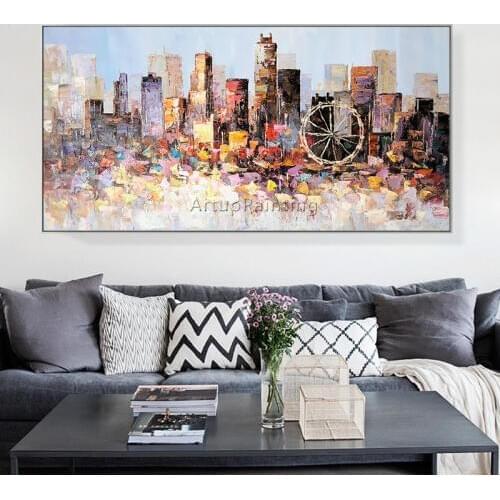Los Angel Cityscape oil painting original Palette knife heavy texture abstract canvas painting wall art picture for living room