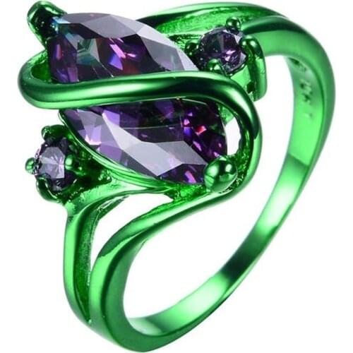 Classic Fashion Female Christmas Gift Green Filled Gold Purple High Quality Ring