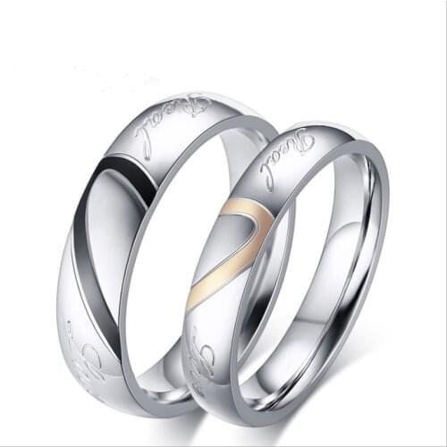 Hot Sale High Quality Stainless Steel Color Heart-Shaped Couple Ring Wedding Gift For Women Mens Ring Wholesale