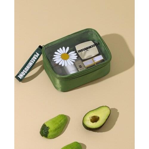 PVC Daisy Cosmetic Bag Womens Travel Portable Hand-held Washing Bag Multifunctional Transparent Waterproof Storage Bag