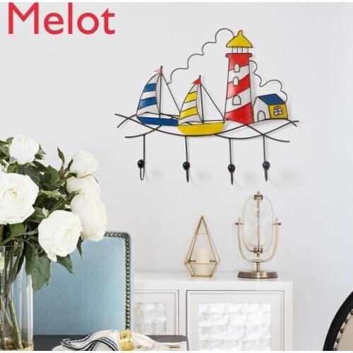 Wrought Iron Sailboat Lighthouse Art Home Hook Entrance Decoration Home Fashion Creative Strip Hook