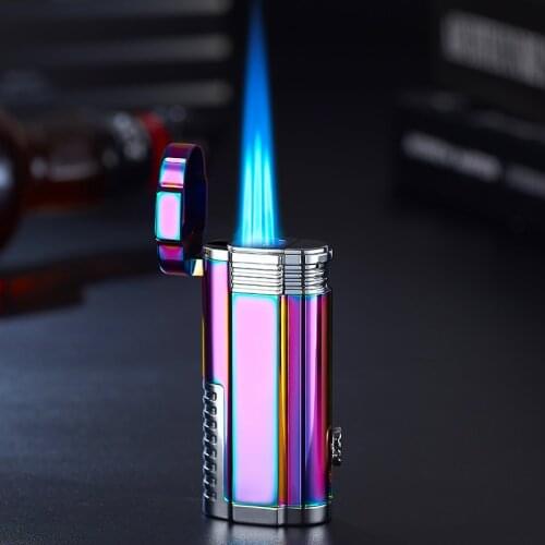 Creative Three Torch Gas Lighter Turbo Cigar Cutter Jet Windproof Butane Lighter Metal Outdoor Cigarette Cigar Gadget Gift
