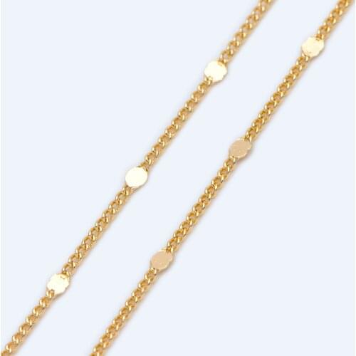 Tiny Gold plated Brass Curb Chains, 0.9mm Thin Chain with 1.4mm Flat Disc, Delicate Chains for DIY Necklace (#LK-240-1)/ 1 Meter