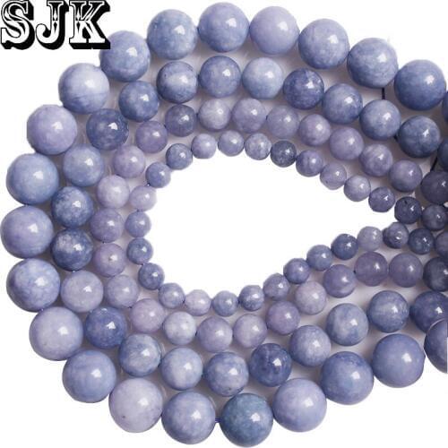 Natural Stone Blue Jades Angelite Chalcedony Round Loose Beads For Diy Bracelet Jewelry Making 6 8 10 12mm