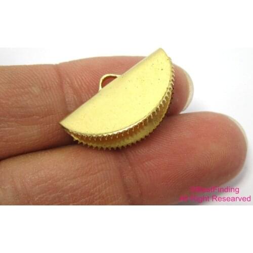 30pcs Brass Ribbon crimp ends 25mm Sawtooth raw brass crimp clip with loop R306