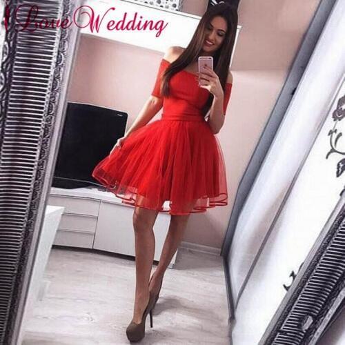 Hot New Strapless A Line Homecoming Dresses Short Sleeves Red Organza Layered Short Mini Party Dresses Gown