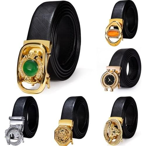 Lucury Gold Buckle Belt for Men Cowhide Waist Strap Black Genuine Leather Belt Jeans Pants Wedding Party Barry.Wang