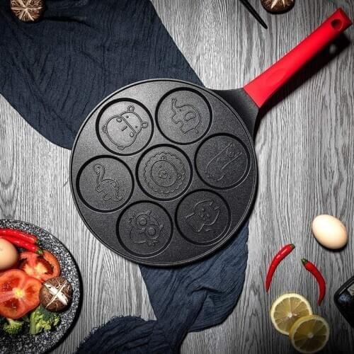 Pancake Maker - Non-Stick Pancake Pan Griddle Grill Pan Mini Crepe Maker 7-Mold Pancakes with Silicone Handle, Black Animal
