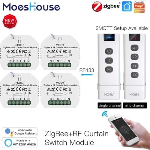MoesHouse DIY ZigBee Smart RF433 Curtain Switch Module for Motorized Roller Blinds Motor 2MQTT Smart Life APP Alexa Google Home