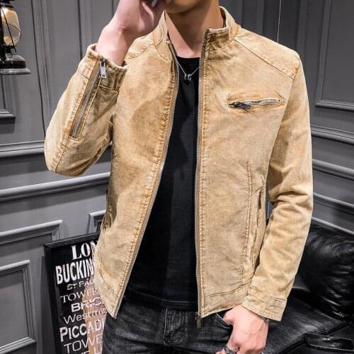 Fashion 2021 Trend Demin Jacket Slim Fits Men Clothing Zipper Up Open Stitch Turn-down Collar Outerwear Male Skinny Denim Jacket